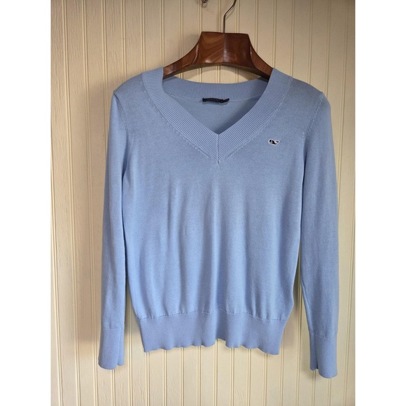 Vineyard Vines Sweater Womens XXS Blue Cotton V Neck Whale Logo‎ Pullover - Picture 2 of 9